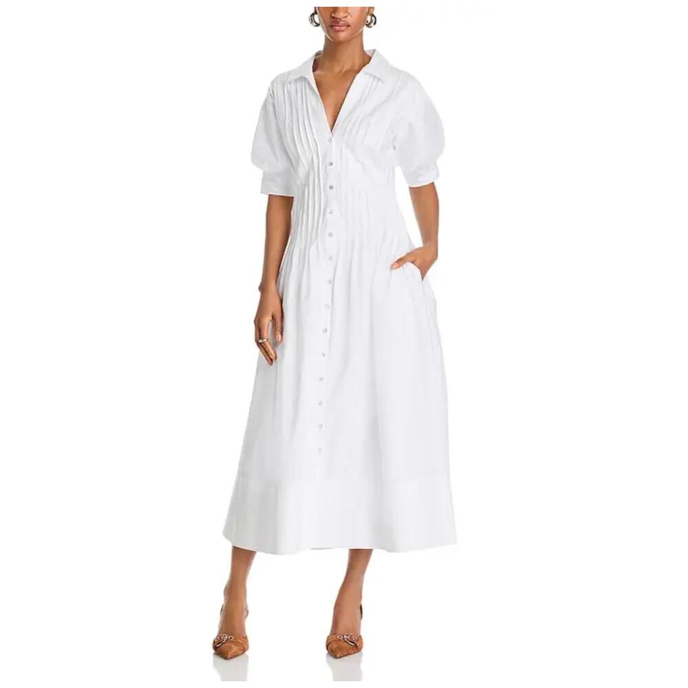 cinq a sept White Midi Button-Front Dress